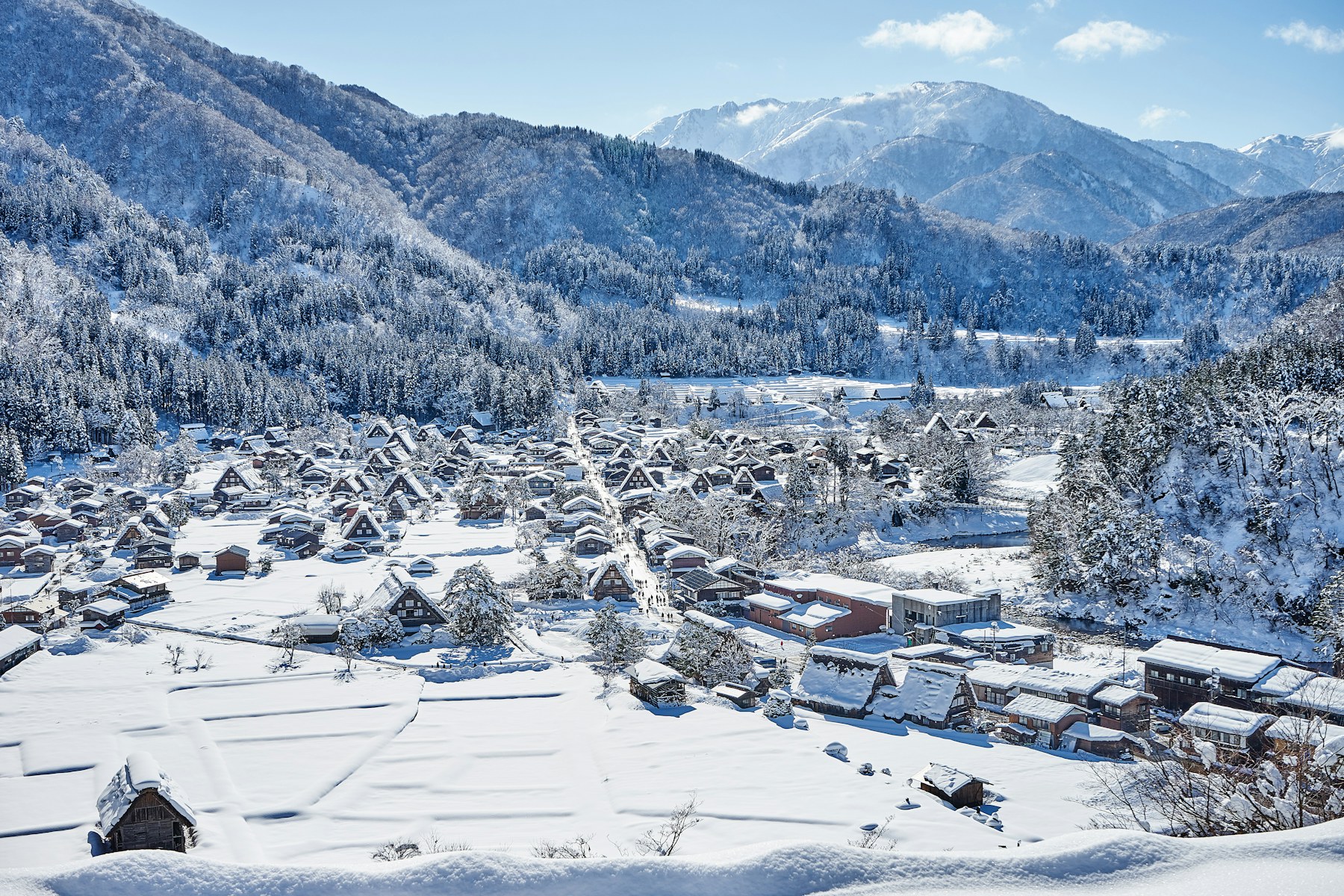 Snow-covered Shirakawa-go village in winter