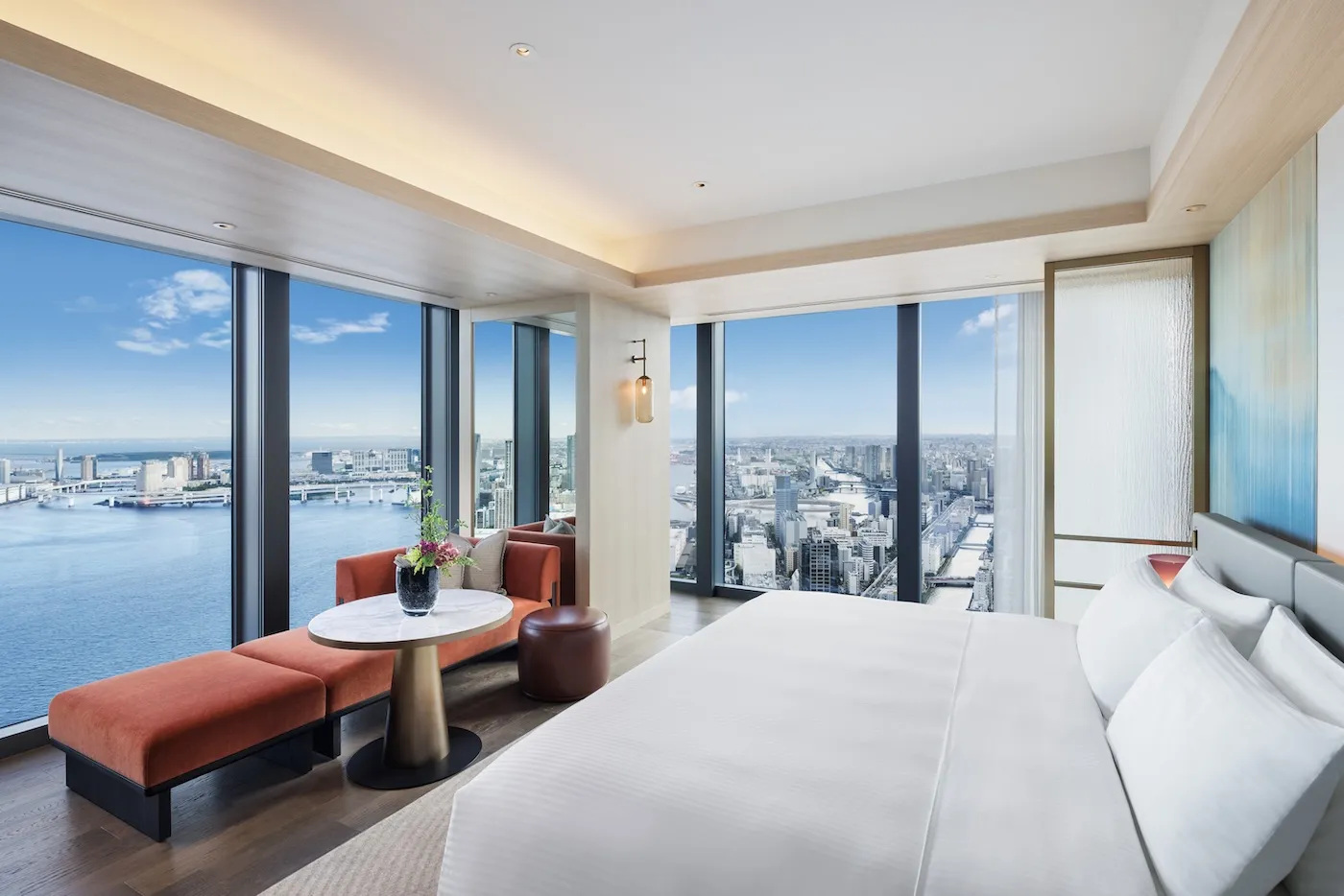 Illustrative hotel room with views of Tokyo Bay