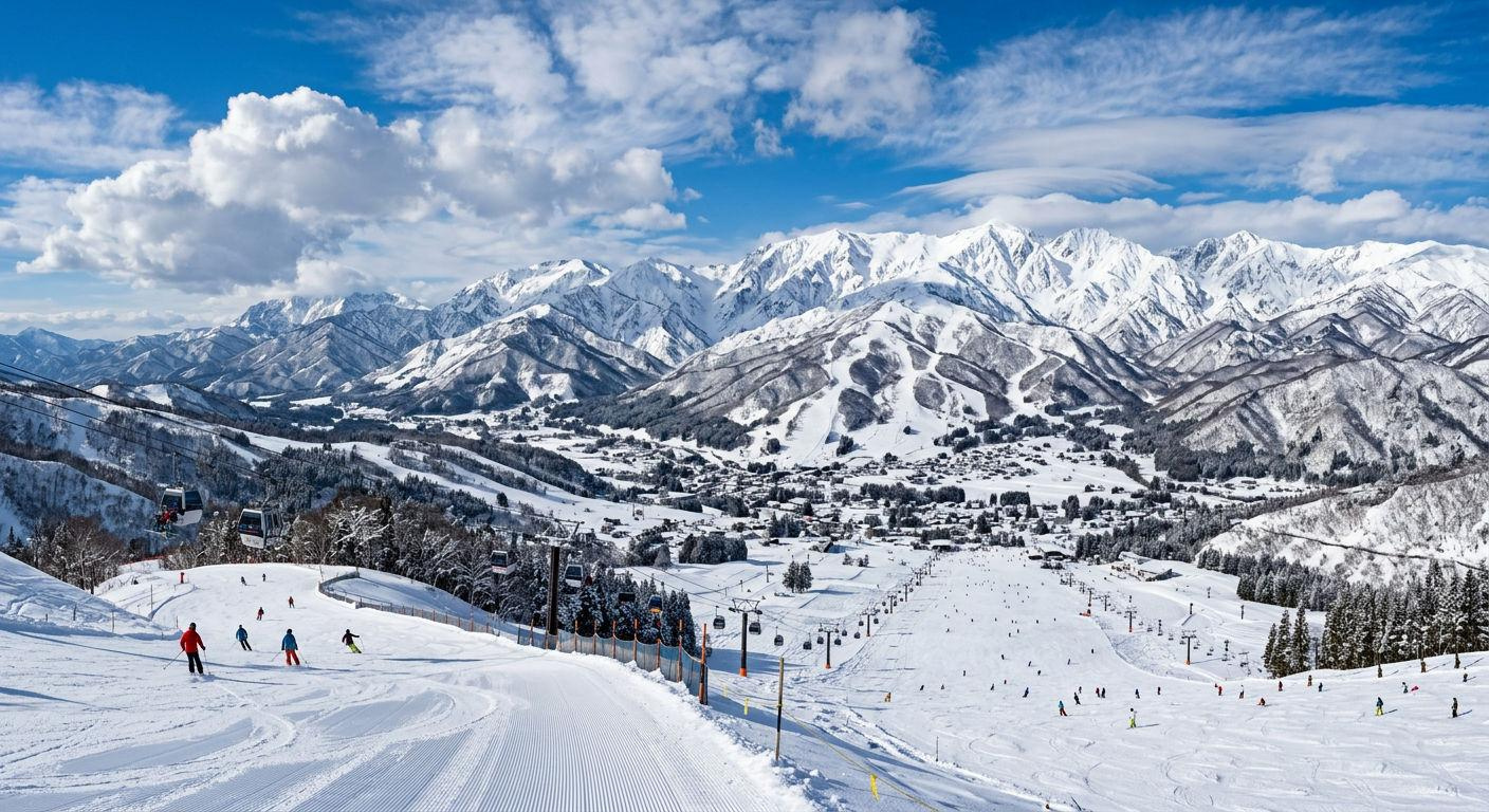 Snow-covered Hakuba mountains featured in the Hakuba Ski and Japan Prestige Golf Journey